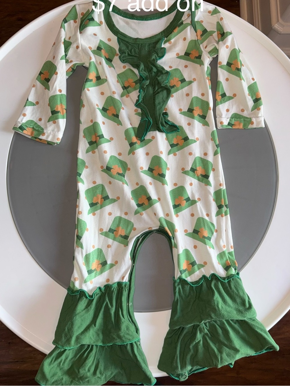 Unbranded Girls' Green Shamrock Print One-Piece Romper